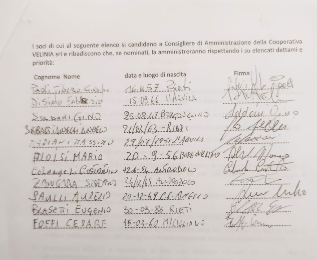 Lista 2 votazioni rinnovo cariche sociali